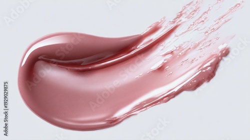 光沢のあるピンクのリップグロスの質感。化粧品や美容関連のイメージ素材。