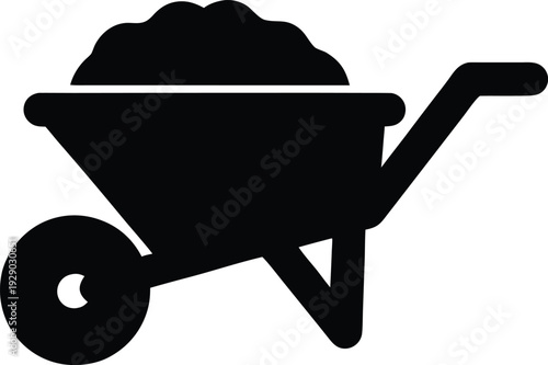 wheelbarrow-with-sand-silhouette-vector illustration on transparent background