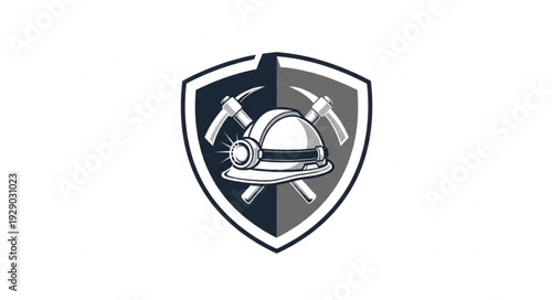 Mining industry emblem featuring a helmet and crossed pickaxes, representing safety and labor.