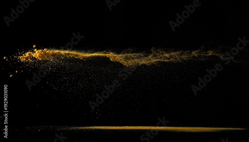 Golden Powder Explosion on Black Background Abstract Luxury Design Element for Cosmetic or Beauty Product Packaging.