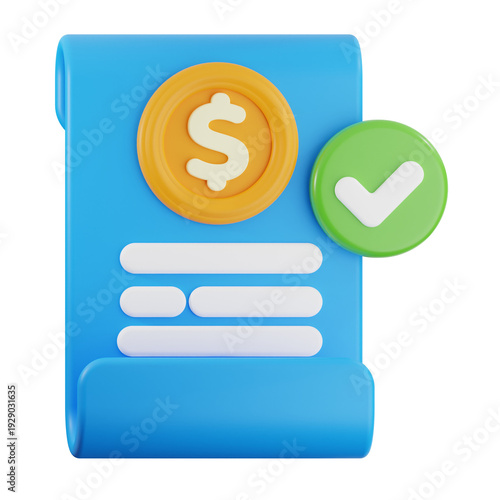 Invoice document with dollar coin and success check mark