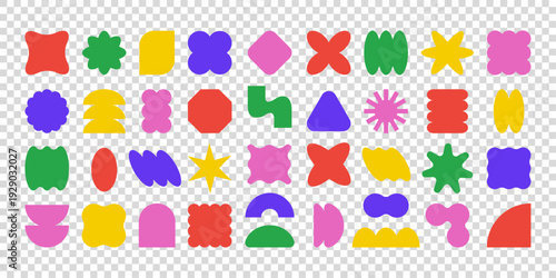 Y2k Figure Sticker, Abstract Badge Shape Vector Kit. Brutalist Geometric Curve Shapes Bundle. Modern Colorful Figure Badge Set for Poster, Label, Banner. Speech Bubble Basic Form png for Cool Banner.