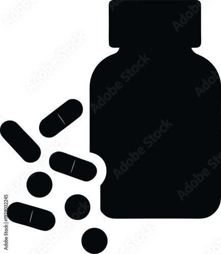 pills-spilling-from-bottle-silhouette-vector illustration on transparent background