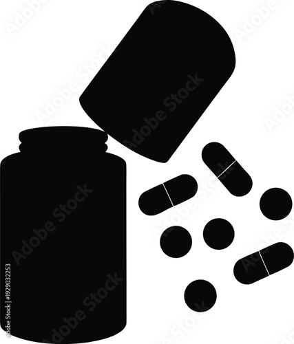 pills-spilling-from-bottle silhouette-vector illustration on transparent background