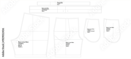 Men Shorts Technical Flat Pattern with Pocket and Waistband