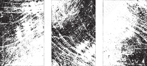 Glitch distorted grungy isolated layers . Design element for brochure, social media, posters, flyers. Overlay texture.Textured banner with Distress effect .Vector halftone dots . Screen print texture