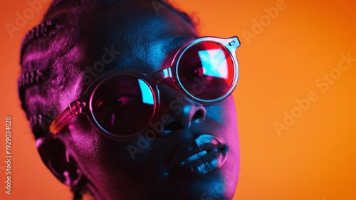 Colorful neon light portrait braided hair eyewear