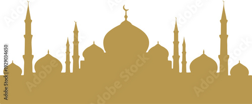 Islamic Mosque Silhouette with Crescent Eid