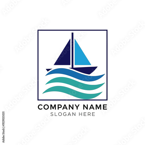 Sailboat Logo Design with Waves.
