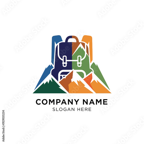 Backpack Logo Design Template with Mountains.
