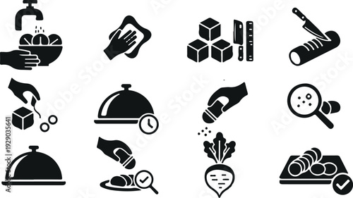 Vegetable Preparation and Healthy Food Cooking Icons
