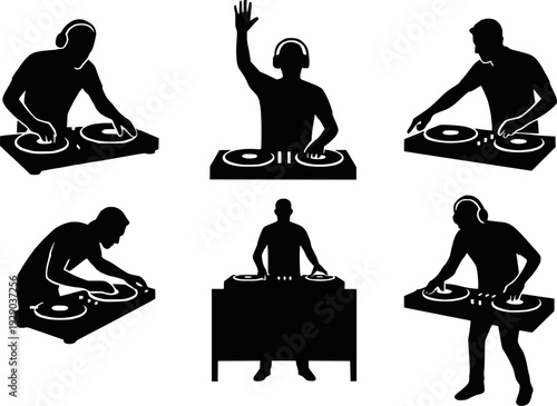 DJ silhouette collection action poses music set