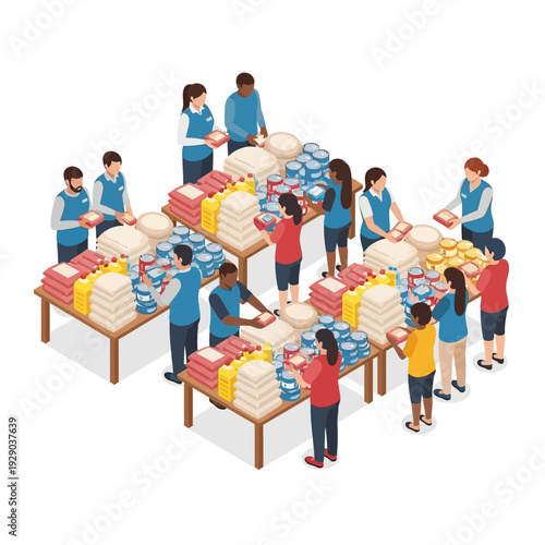 Volunteers sorting and packing donations for charity.