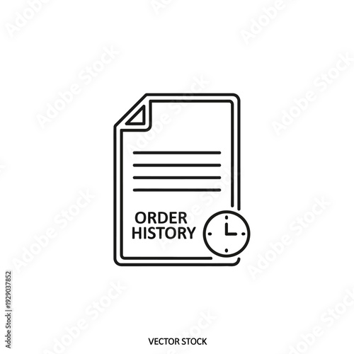 Order History Document with Clock Icon Vector.