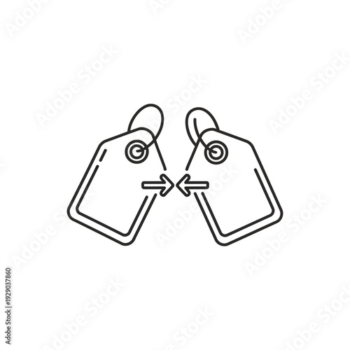 Price tag comparison icon, two labels with opposing arrows.