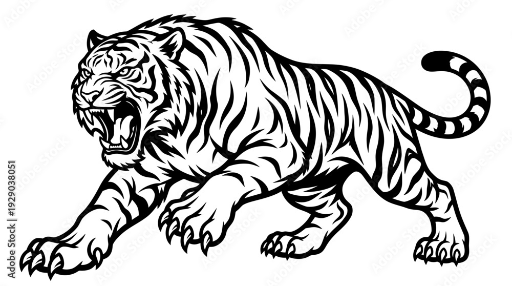 Fototapeta premium Powerful tiger illustration, showcasing its fierce predatory nature and majestic presence