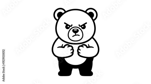 An angry cartoon bear standing with its fists clenched and a determined expression on its face, ready to confront a challenge