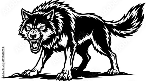 Aggressive Wolf Illustration with Bared Teeth and Fierce Expression