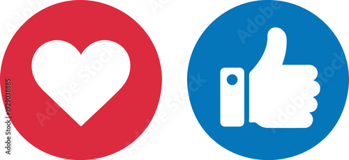 Like and Love Social Media Icons Set Featuring Heart, Thumbs Up, and Reaction Symbols for Digital, Web, App, and Online Platform Designs