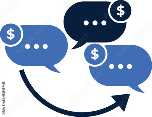 Conversation flow with speech bubbles and dollar signs