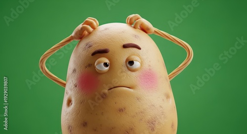 Animated potato character contemplating a puzzling problem with a thoughtful expression