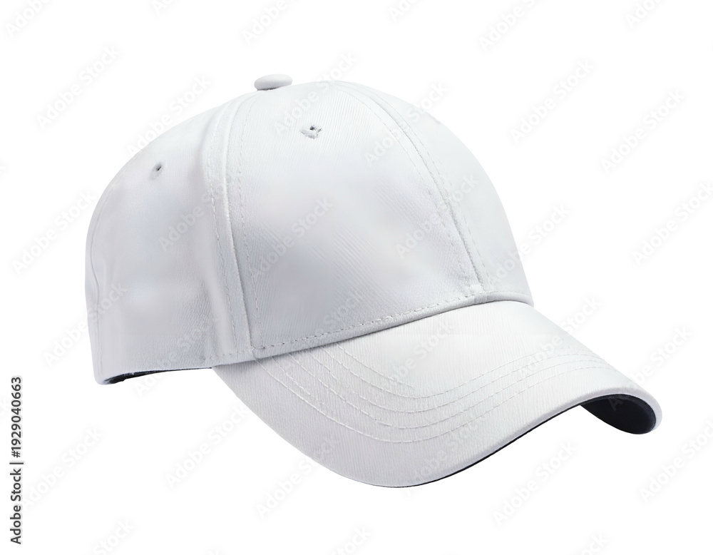 Fototapeta premium A plain white baseball cap with a curved brim