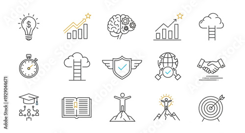 Collection of hand drawn business and success icons.