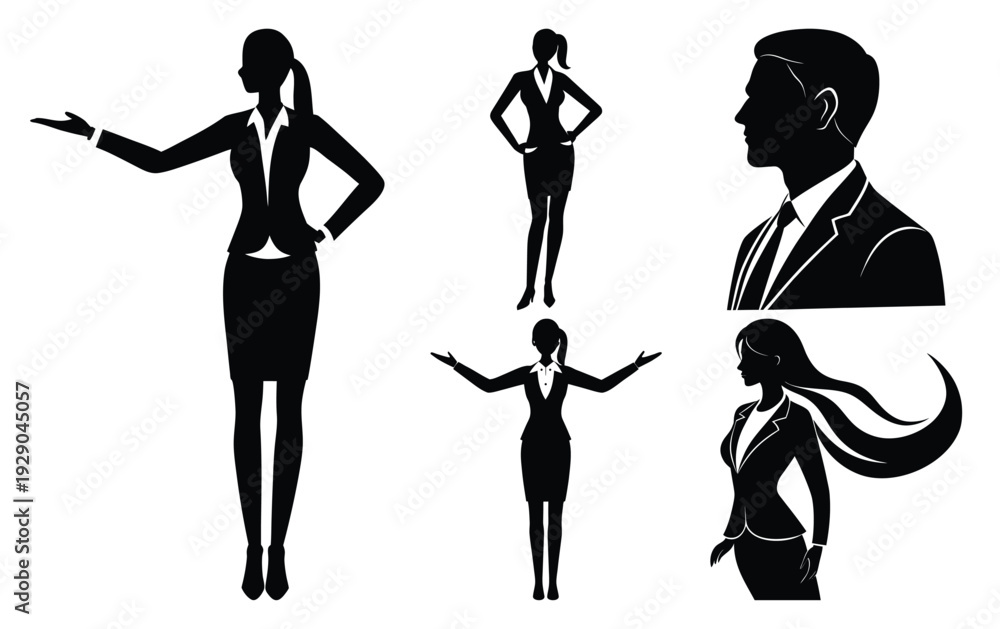 Obraz premium Businesspeople Silhouettes Collection Featuring Diverse Poses For Corporate Design And Professional Presentations