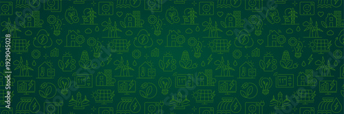 Eco Linear Seamless Pattern with Sustainable Energy Icons, Renewable Technology Background