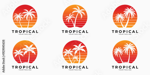 Tropical summer palm tree logo collection
