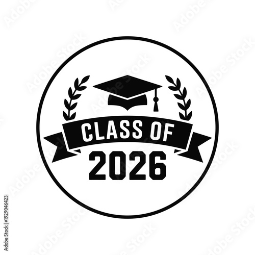 Class of 2026 Graduation Badge Seal with Mortarboard and Laurel Wreath