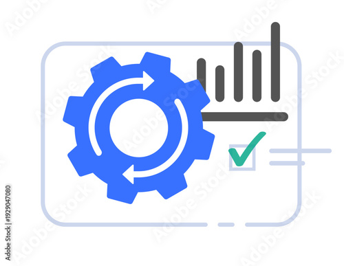 Sales analysis automation operation icon vector modern graphic, analytics settings optimization dashboard business process illustration, kpi improve boost workflow improvement research system
