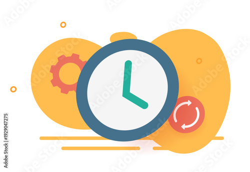 Time productivity management concept icon vector modern design, clock schedule as review pending workflow process illustration, task project strategy plan automation optimization clip art

