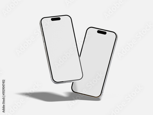 A digital illustration of two white smartphones with black outlines and small camera holes at the top, positioned at an angle with a subtle shadow underneath on a plain white background