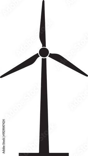 Renewable energy wind turbine silhouette, clean energy and sustainable power generation concept, minimal black vector illustration, isolated on white background.