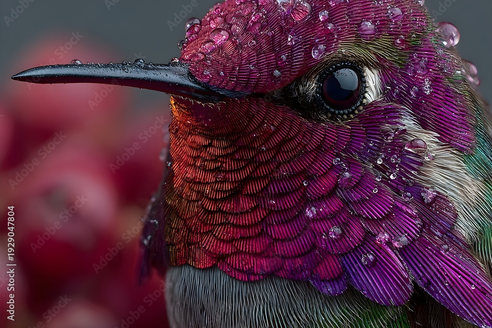 Obraz premium Close-Up of Colorful Hummingbird with Dew