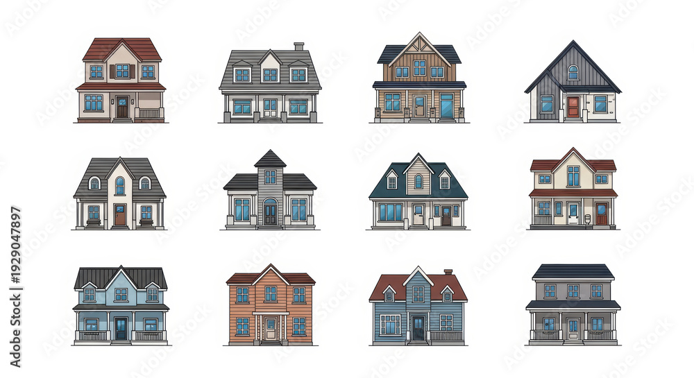 Obraz premium Pixel art houses collection, architecture