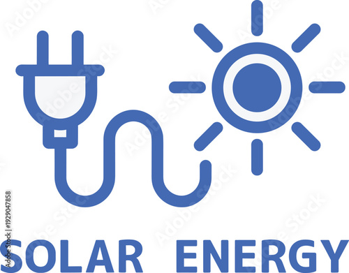 Solar energy logo with plug and sun icon, renewable sustainable power vector illustration design concept