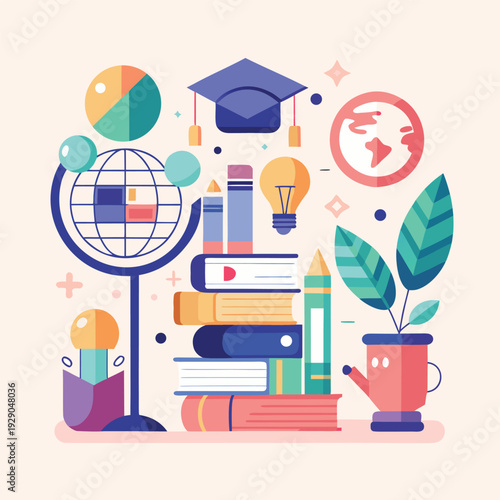  Education and Knowledge Growth Concept  Flat Vector Illustration