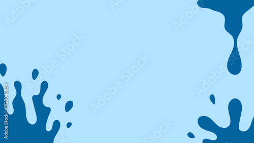 Blue Splash Background. Minimal liquid Spray Frame Border with bold droplets dynamic edges open center space for text. Horizontal layout, clean modern vector