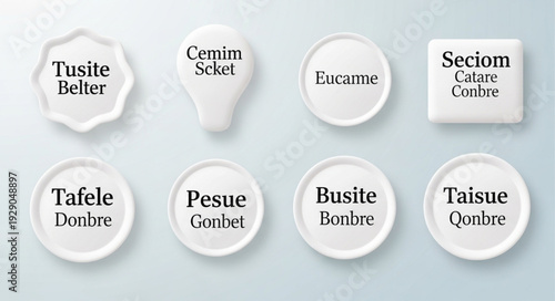 Collection of eight white wax seals with embossed text.