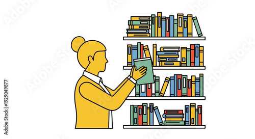 Woman choosing a book from shelf.