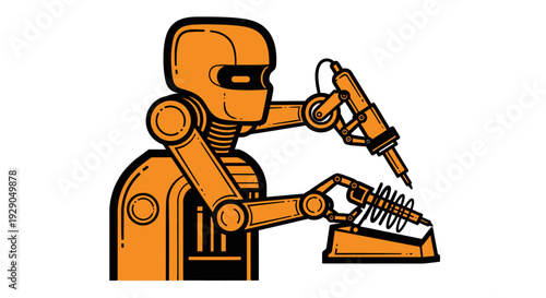 Robot welding metal with torch.