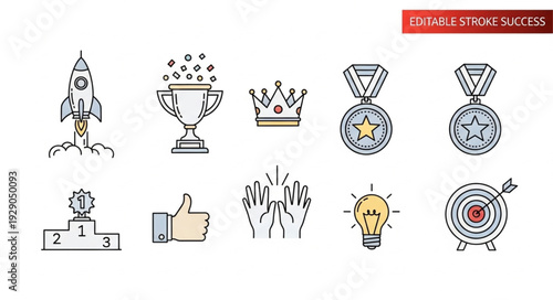 Collection of business success and achievement icons.