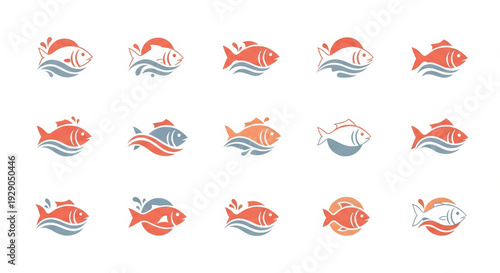 Fish logo set. Seafood icons. Vector illustration.