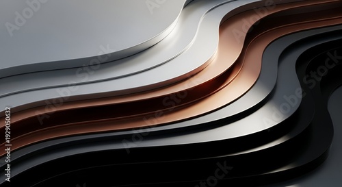 Abstract Wavy Metal Stripes in Metallic Tones with Light and Shadow a Sleek Modern Design