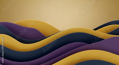 Abstract Wavy Paper Cutout Design with Gold Purple and Navy Color Palette on Gradient Background