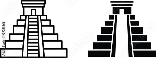 a simplistic depiction of two ancient mayan or aztec pyramid structures shown in black outlines against a plain white background