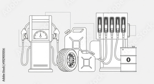 Gas station equipment and accessories for vehicle maintenance and refueling.
