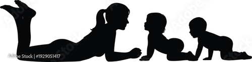 Mother, playing, with, crawling, babies, family, love, care, bonding, motherhood, parenting, childhood, silhouette, growth, development, happiness, connection, trust, nurture, togetherness